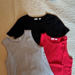 GAP Kids' Black, Red, and Blue fitted ribbed tops— bundle of 3– size XL
